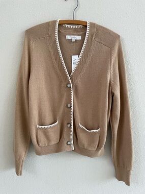 NWT Loft Camel Tan Sweater Cardigan with Accent Stitching Size Small S